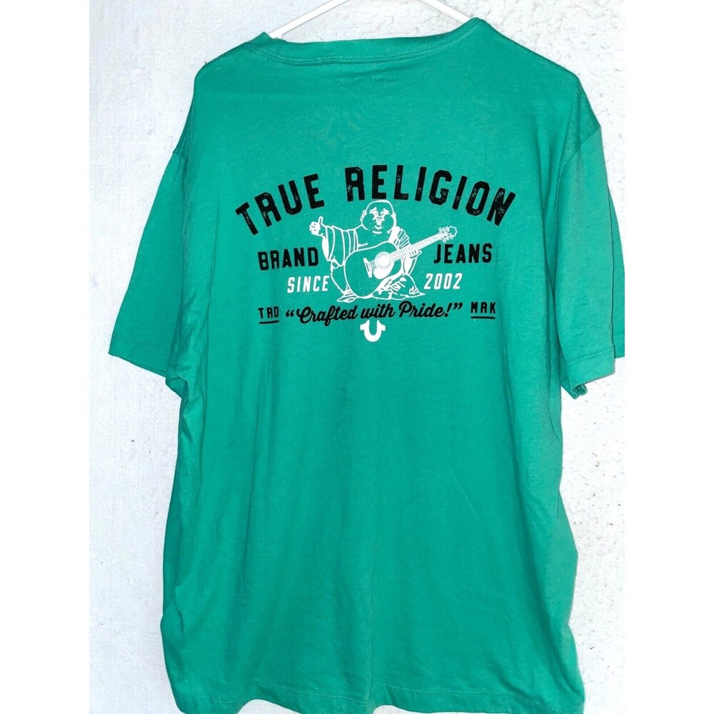 True Religion Men's Size XL Sea Green T-shirt Graphic Logo Cotton Short Sleeve